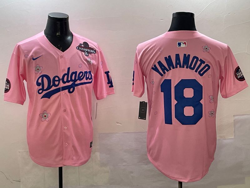 Men Los Angeles Dodgers #18 Yamamoto Pink Sakura Edition 2025 Nike MLB Jersey style 2